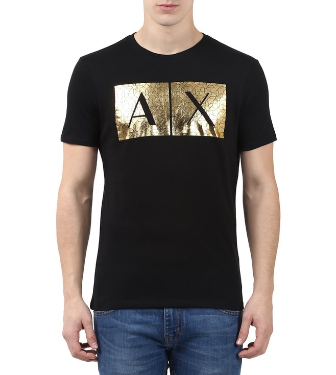 Buy Armani Exchange Black Gold Logo Print Slim Fit T-Shirts for Men ...