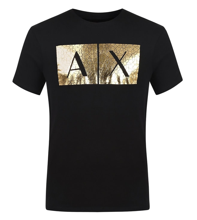 Black Gold Logo Print Slim Fit T-Shirts 