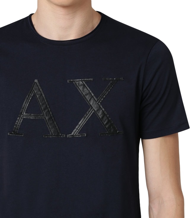 Buy Armani Exchange Navy Logo Print Slim Fit T-Shirt for Men Online ...