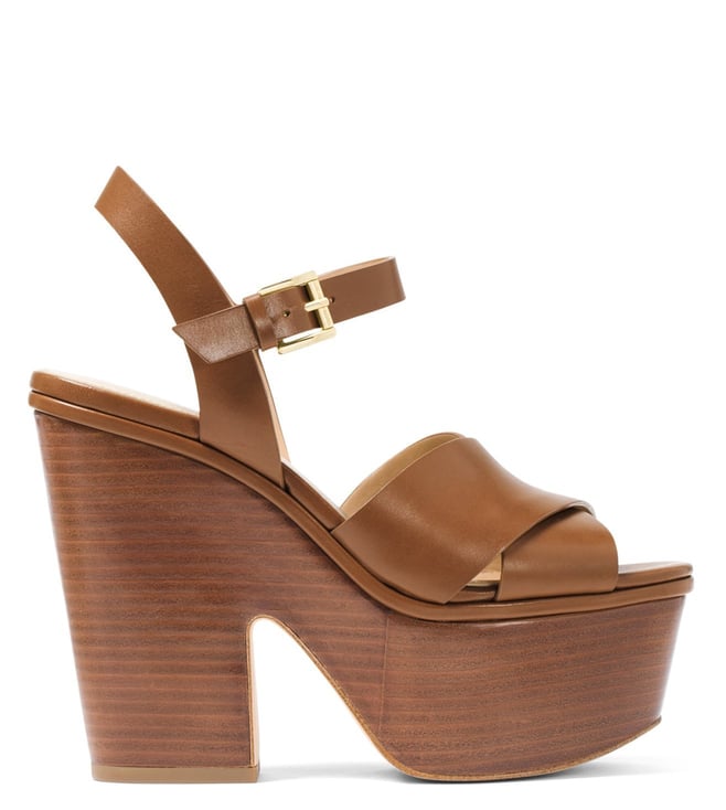 Buy MICHAEL Michael Kors Luggage Divia Leather Platform Sandals for Women Online Tata CLiQ Luxury