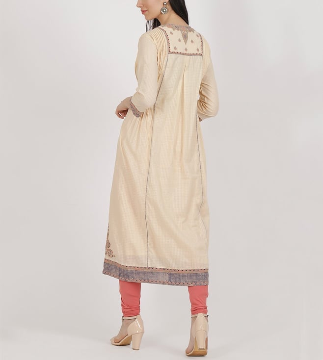 Peach Kurta Cotton Printed Churidar