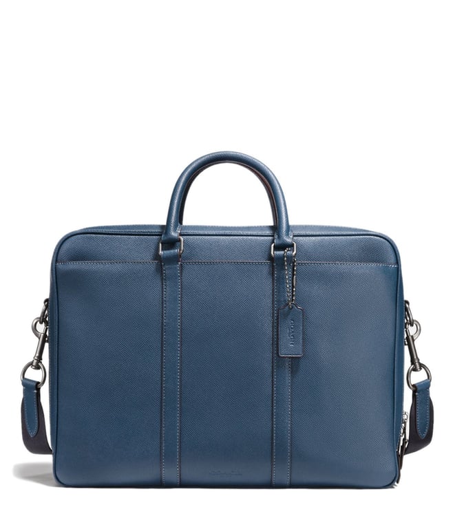 blue leather laptop bag