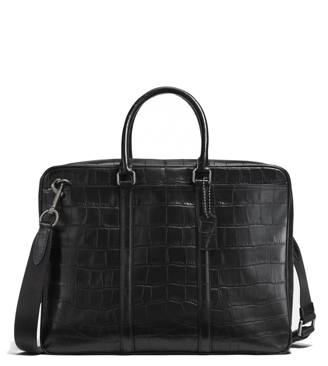Buy Coach Black Metropolitan Slim Leather Laptop Bag for Men Online ...