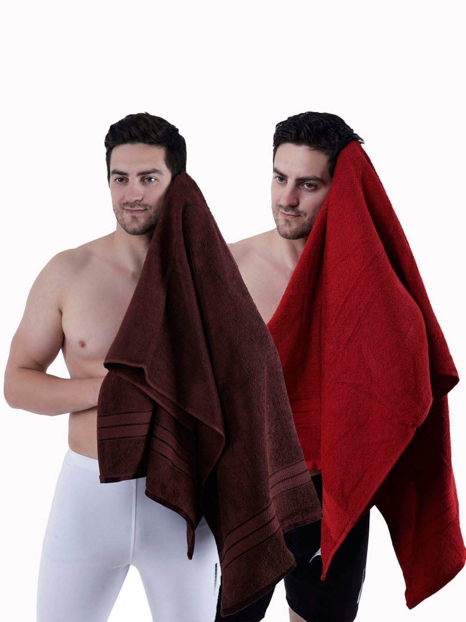 Buy Dollar Carmine & Brown Cotton Bath Towels - Set of 2 at Best