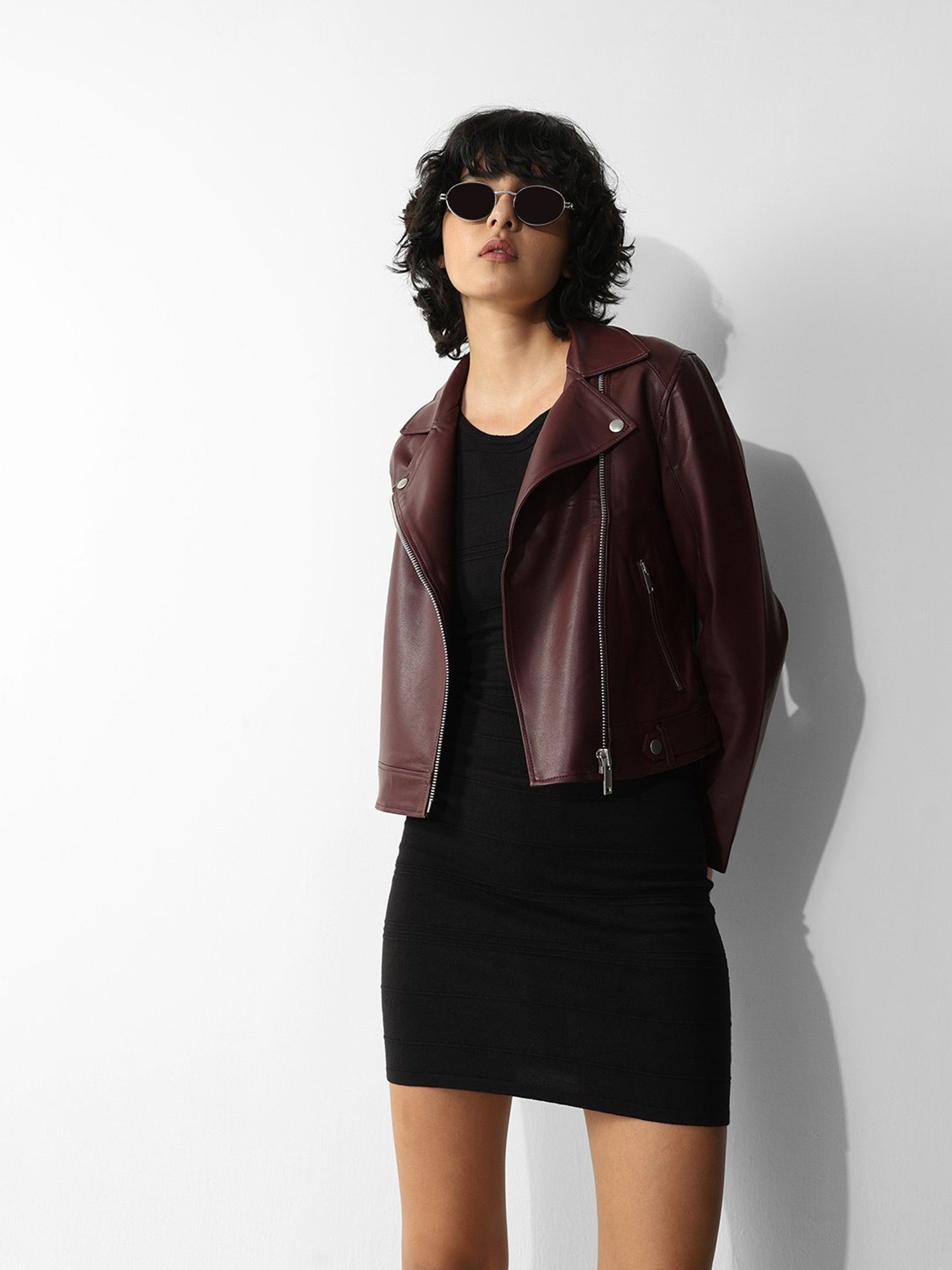 Only Burgundy Regular Fit Biker Jacket