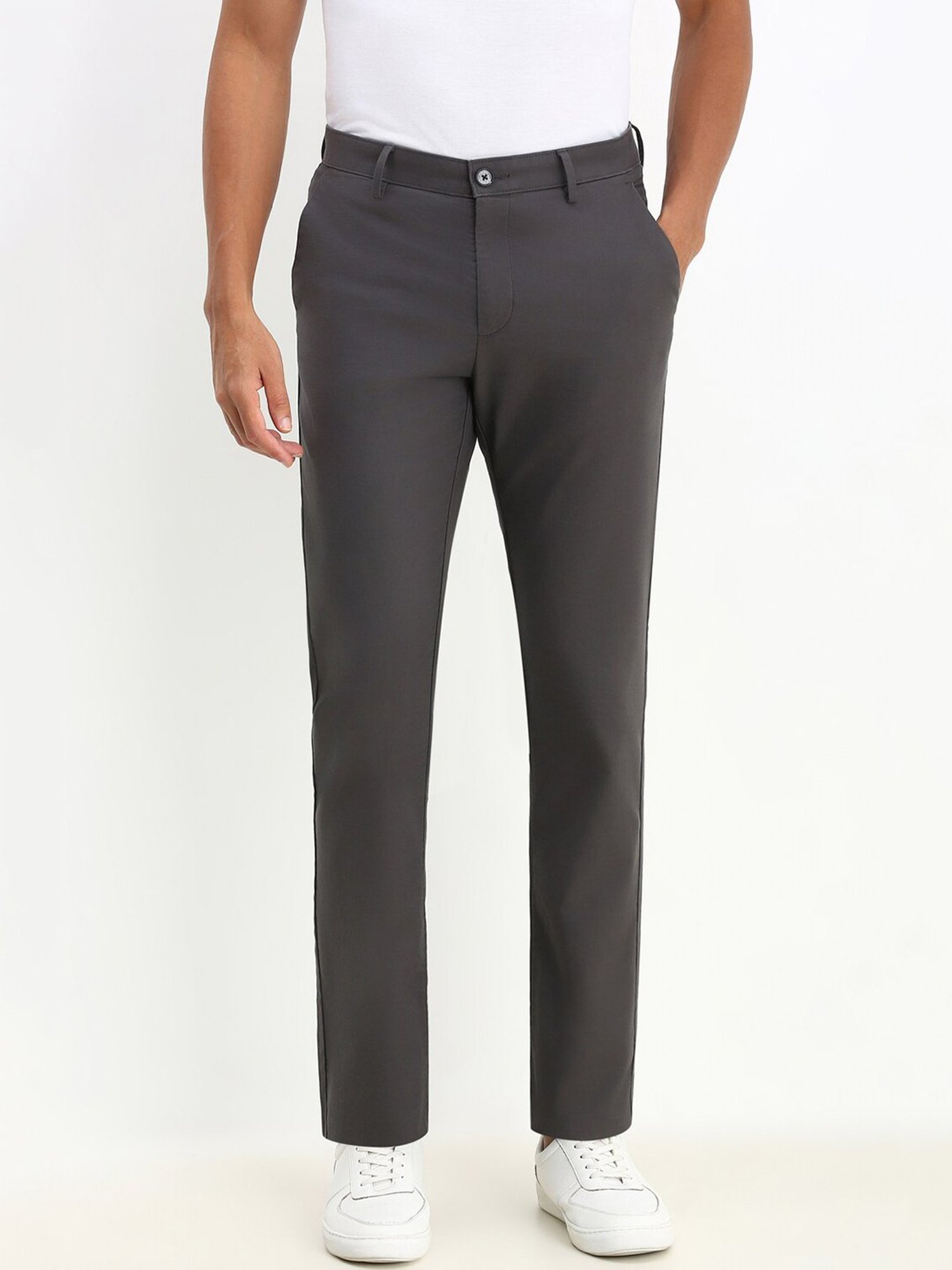 Buy Allen Solly Grey Regular fit Solid Trousers (Casual) for Mens
