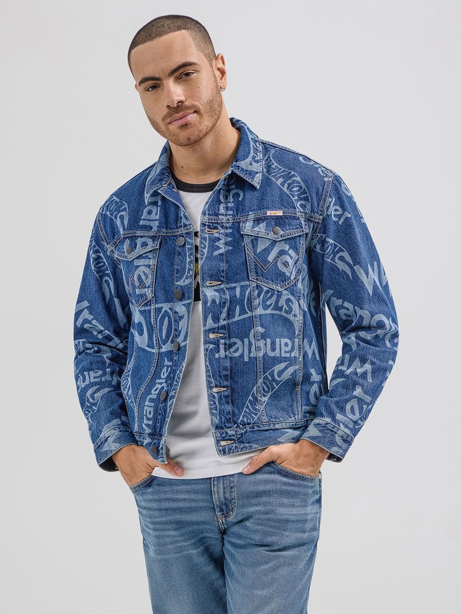 Buy Wrangler x Hot Wheels Mid Blue Regular Fit Printed Denim