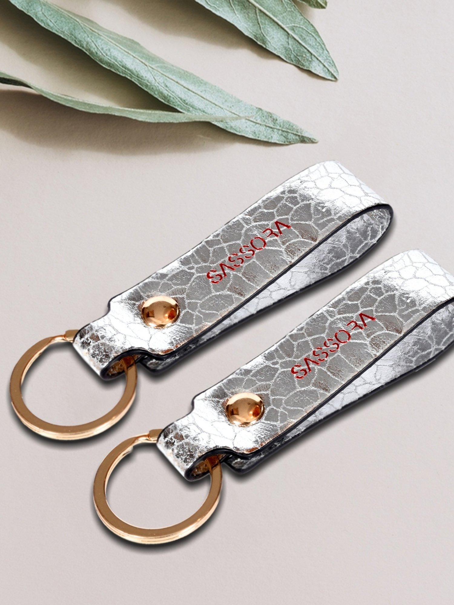 Buy SASSORA Sliver Leather Keychain Key Ring Holders - Pack of 2