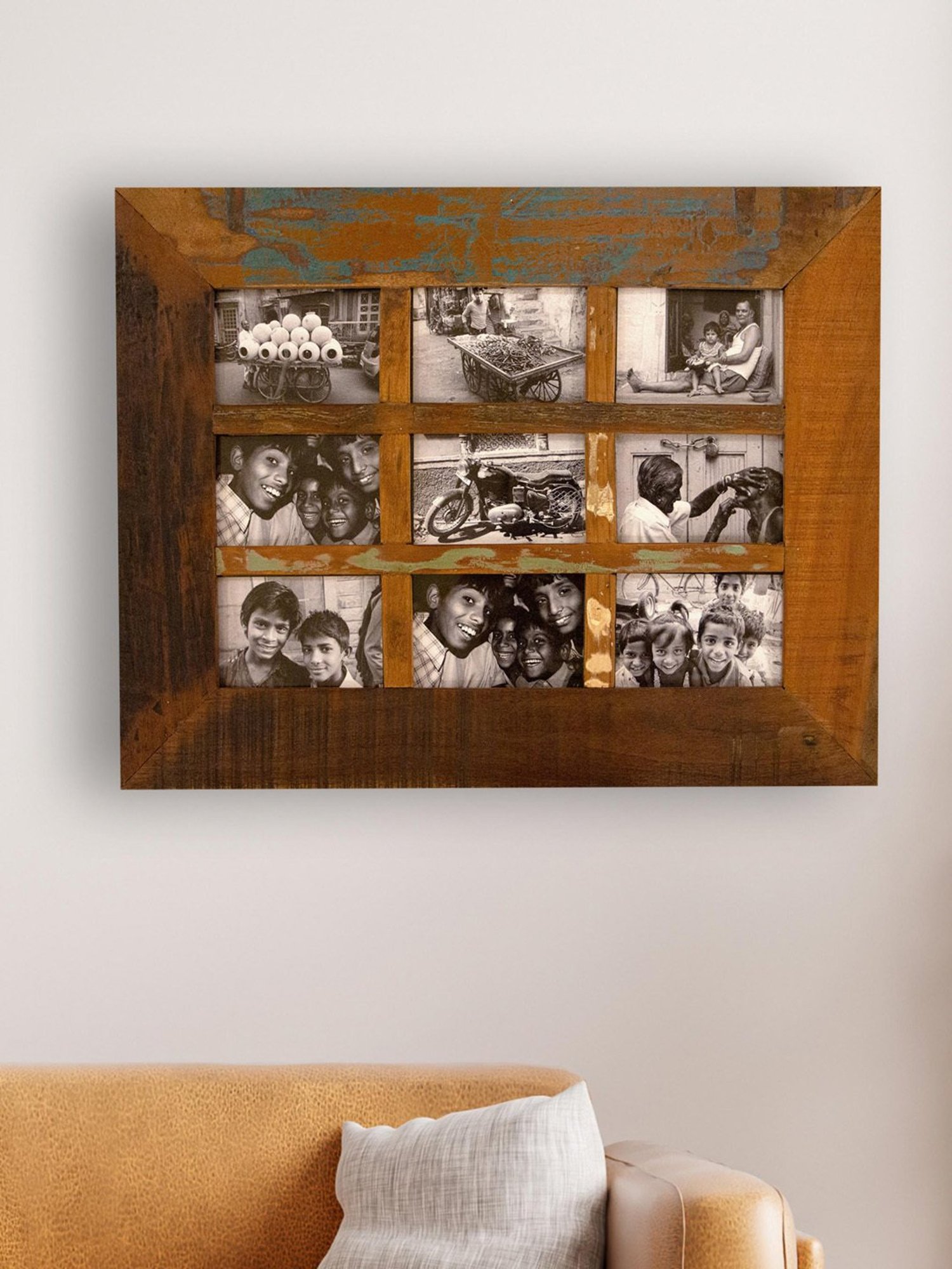 Ambi Vintage Wooden Photo Frame - 9 Photos - 21 X 27 Inches