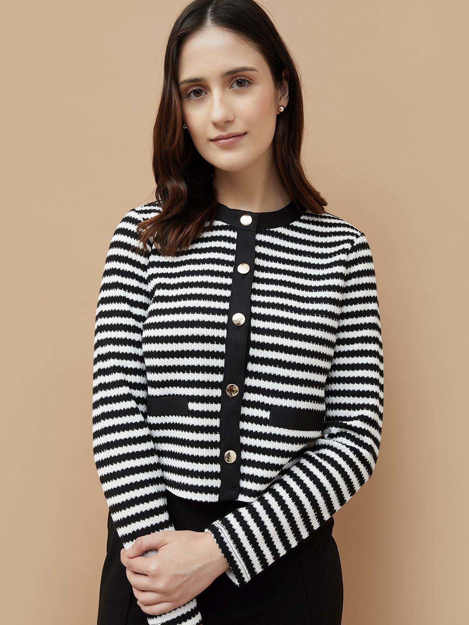 Code by Lifestyle White & Black Striped Cardigan