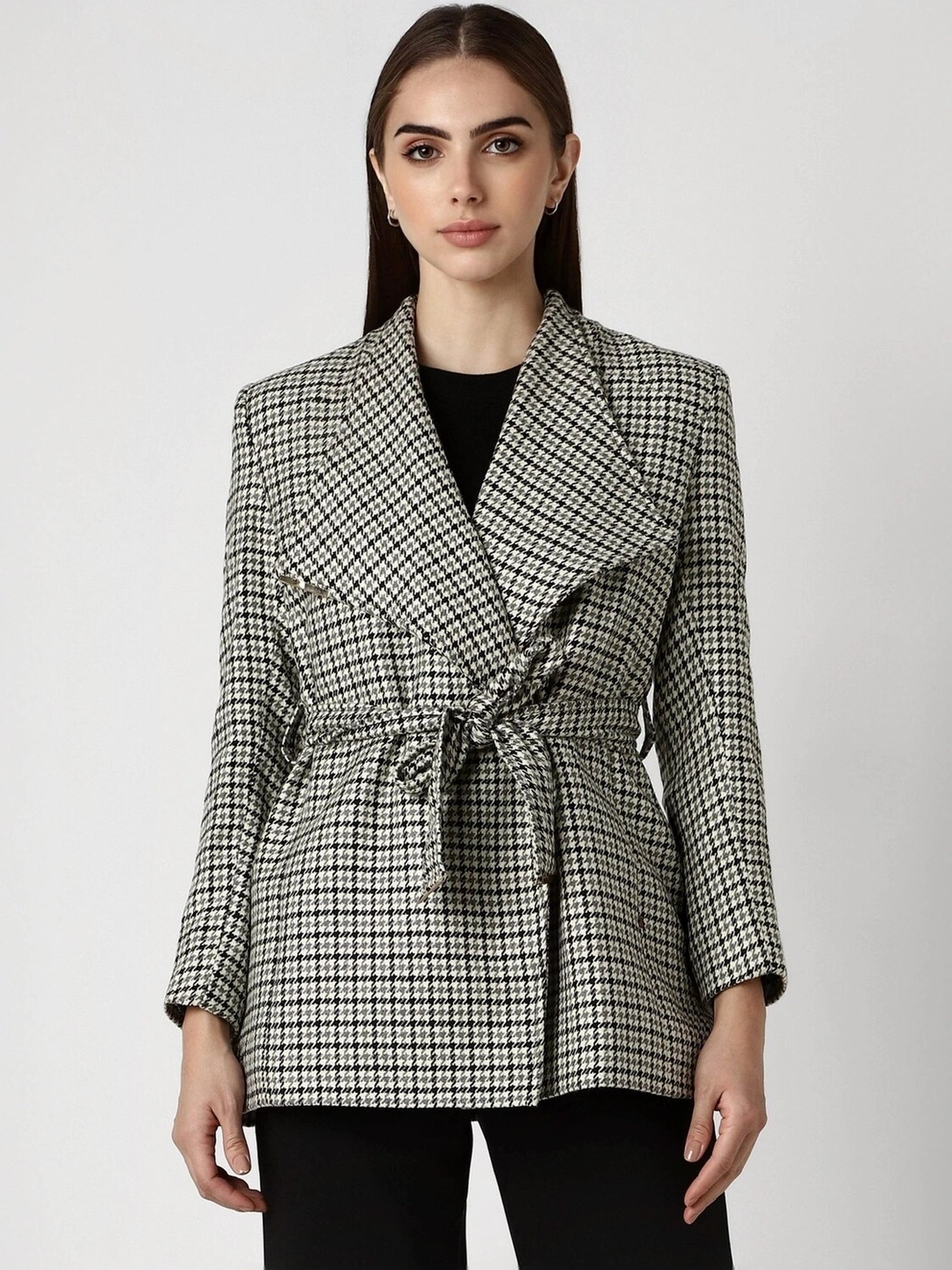 Buy Van Heusen Grey Houndstooth Pattern Jacket for Women Online