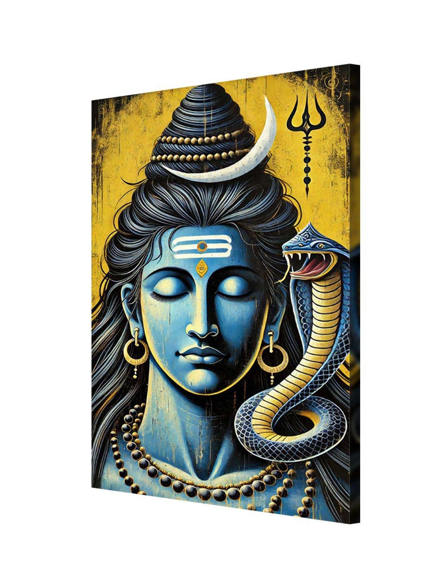 Buy 999Store Blue & Yellow Canvas Lord Shiva Art With Cobra And