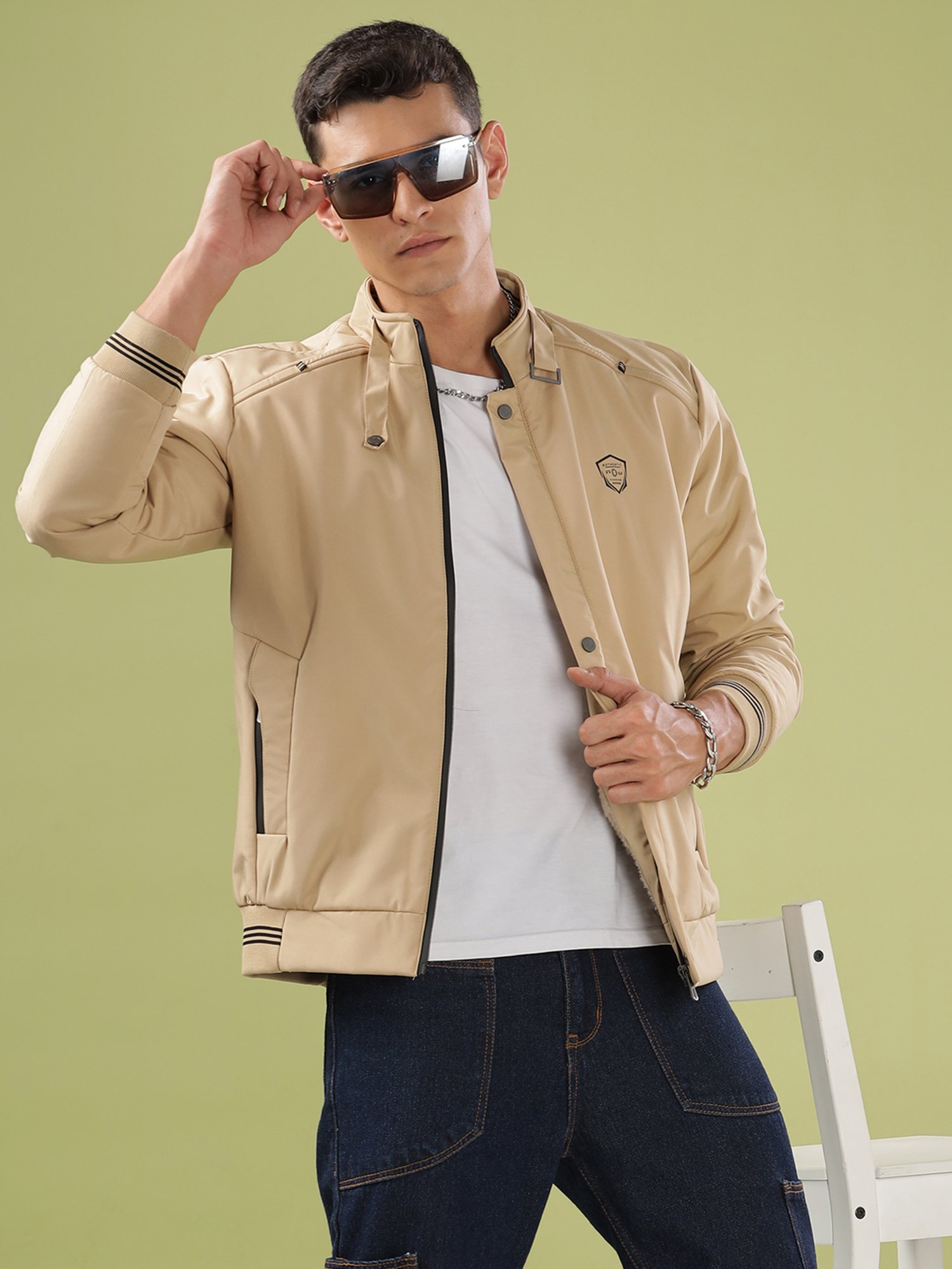 Dollar Beige Synthetic Regular Fit Casual Jacket