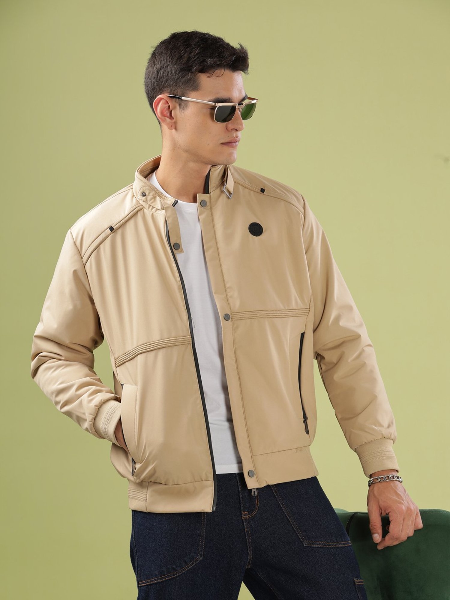 Dollar Beige Synthetic Regular Fit Casual Jacket