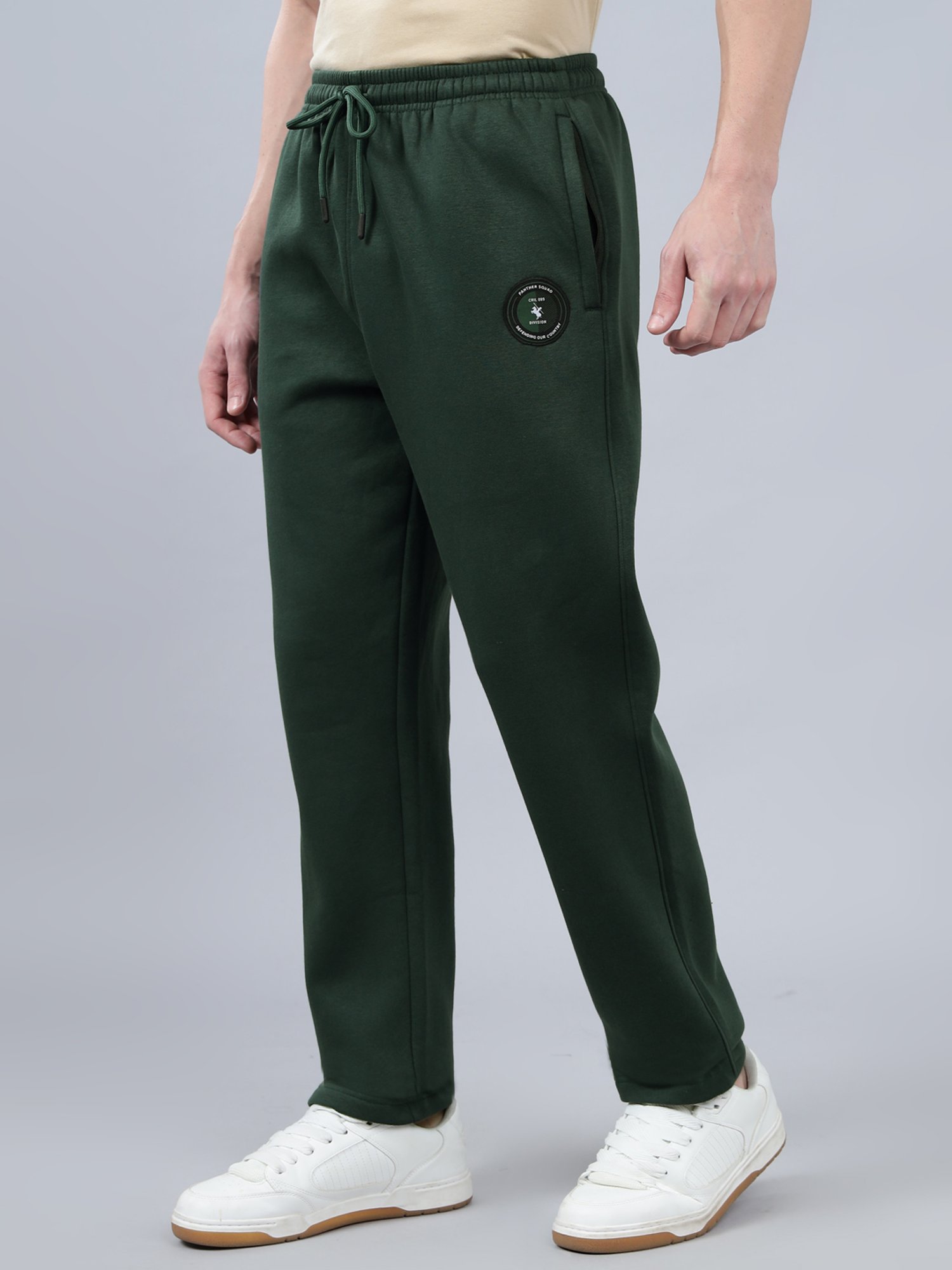 Cantabil Green Fleece Regular Fit Print Track Pants