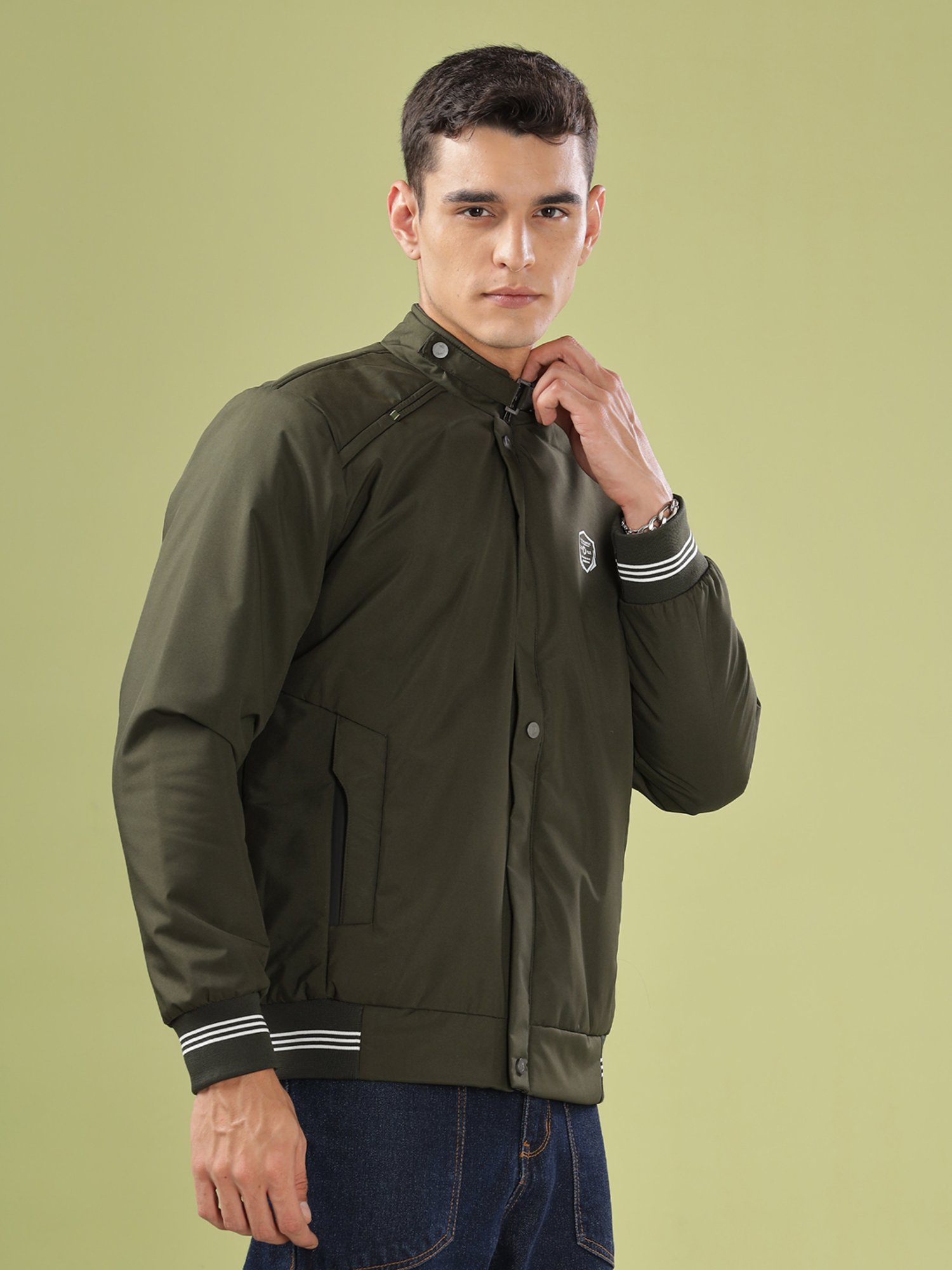 Dollar Olive Green Synthetic Regular Fit Casual Jacket