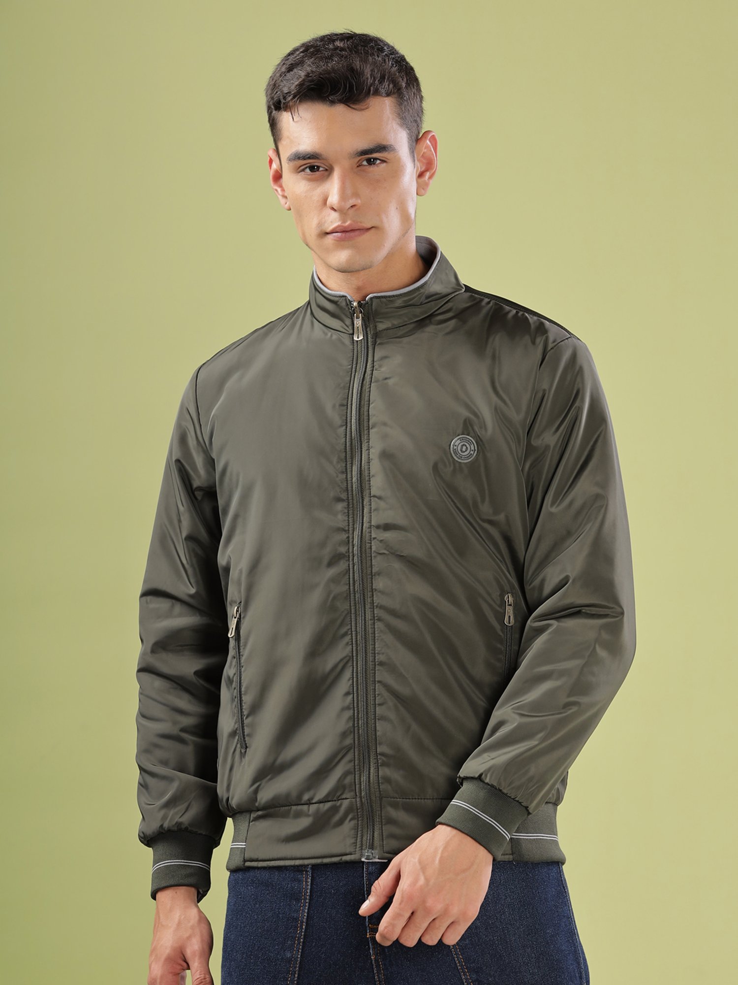 Dollar Olive Green Polyester Regular Fit Casual Jacket