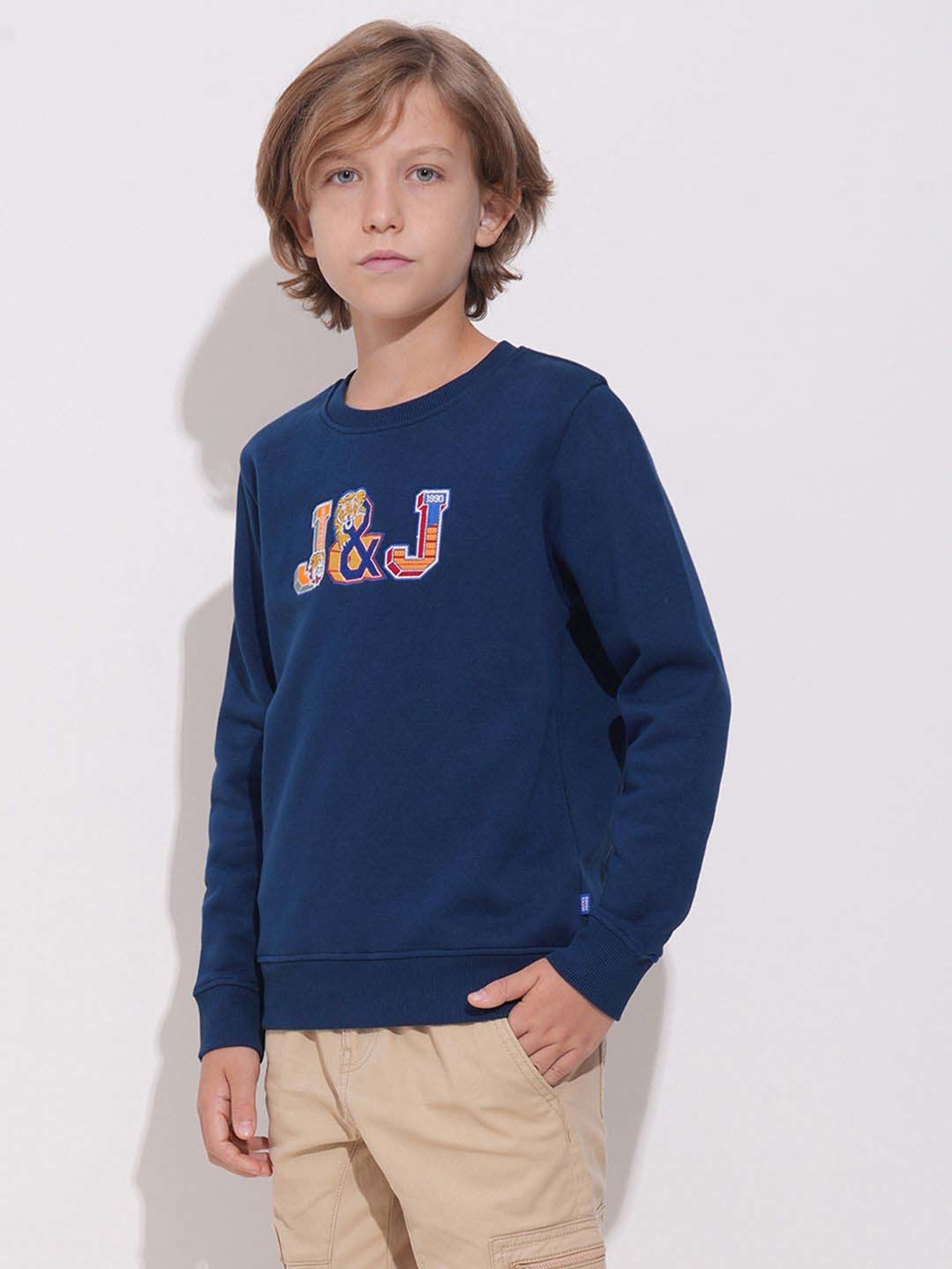 JACK&JONES JUNIOR Maglia Bambino JCOMOUNTAIN: Felpa Con Cappuccio Lapis Blue, Stampata, 60% Cotone