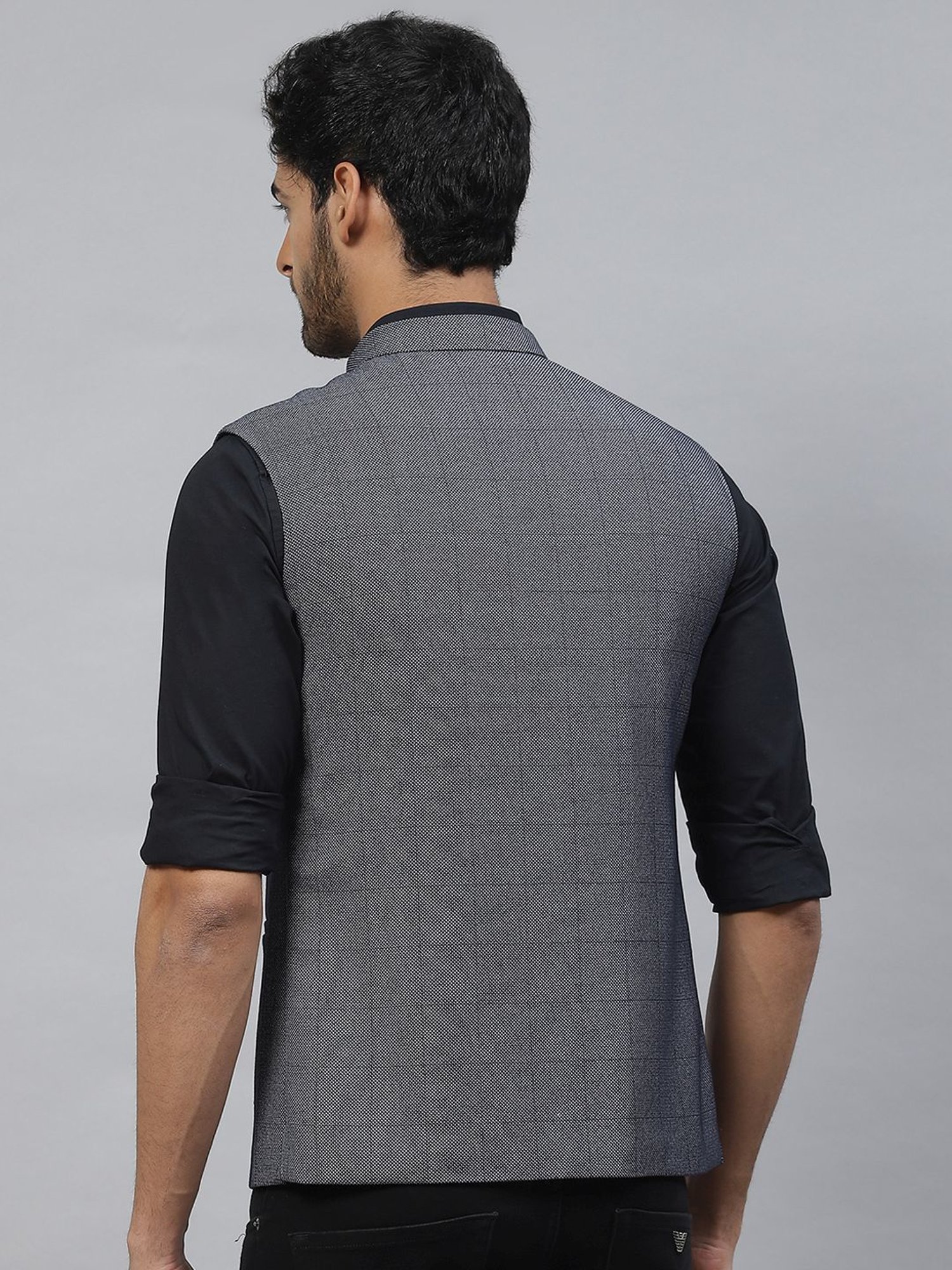 ESSAS Club Grey Slim Fit Checks Nehru Jacket