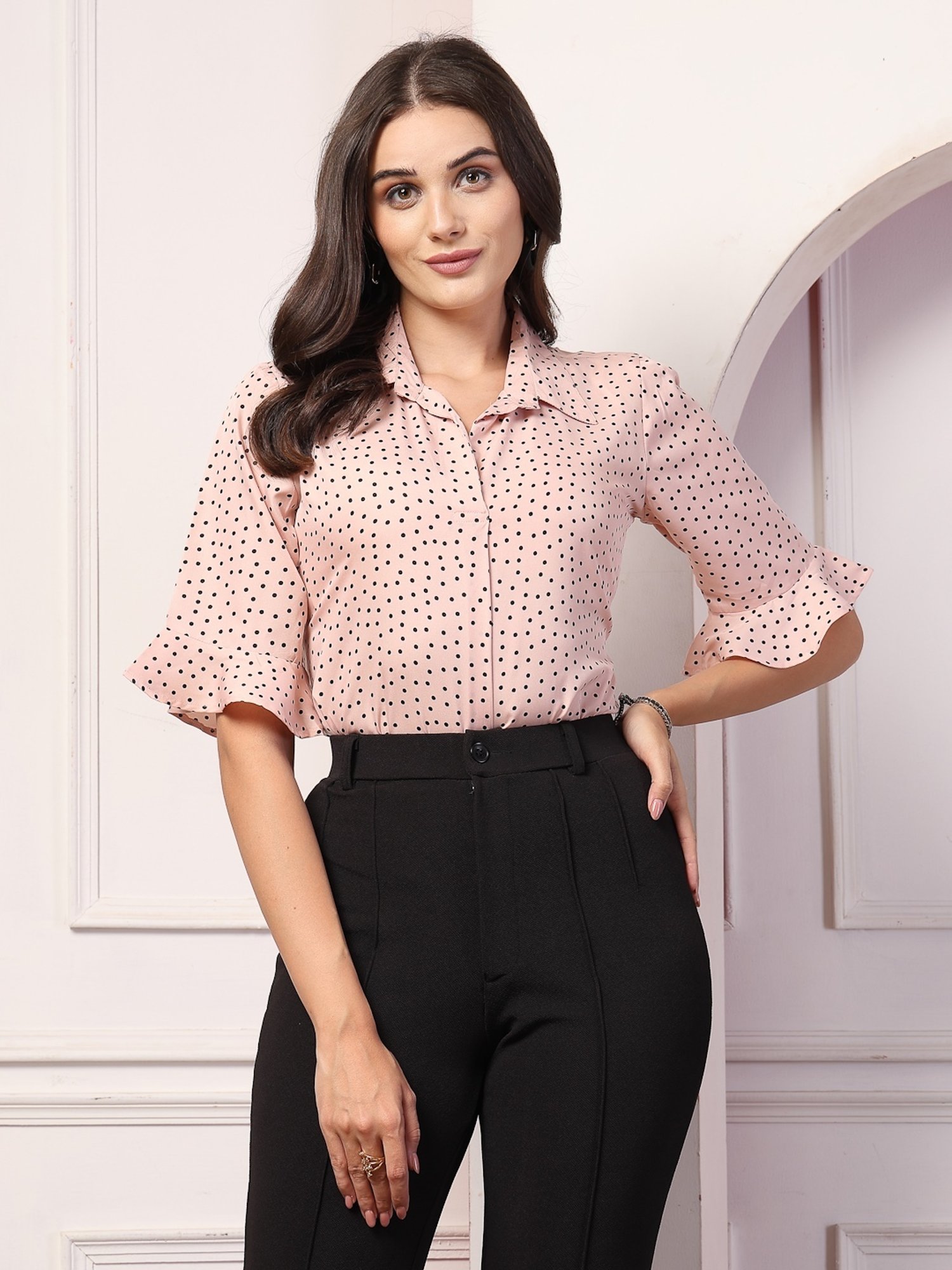 pink polka dot top