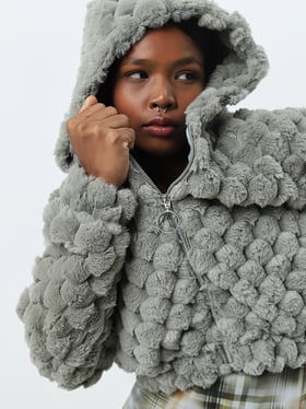 Nuon by Westside Sage Popcorn Textured Faux-Fur Jacket