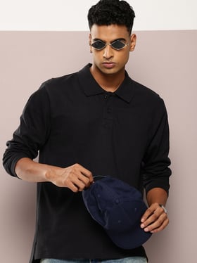Dillinger Black Cotton Loose Fit Solid Polo T-Shirt