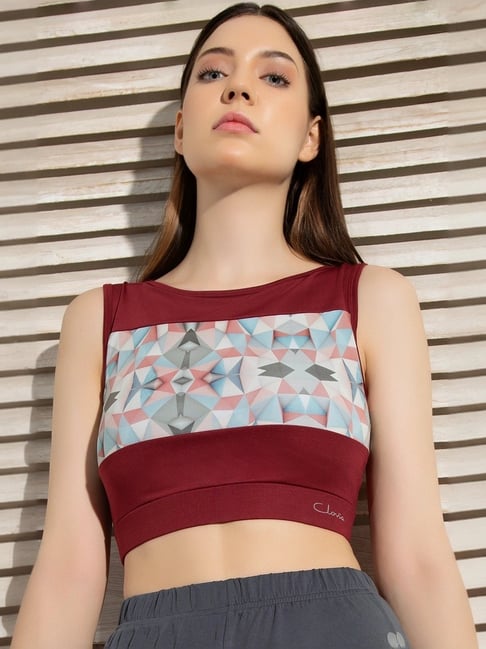 Clovia Maroon Printed Crop Top-picture-22