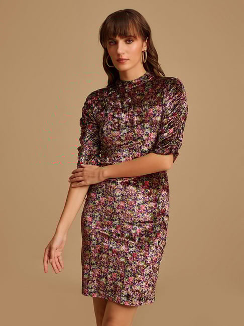 Kazo Purple & Pink Floral Print Dress-picture-18