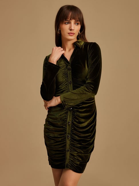 Kazo Olive Slim Fit Shirt Dress-picture-21