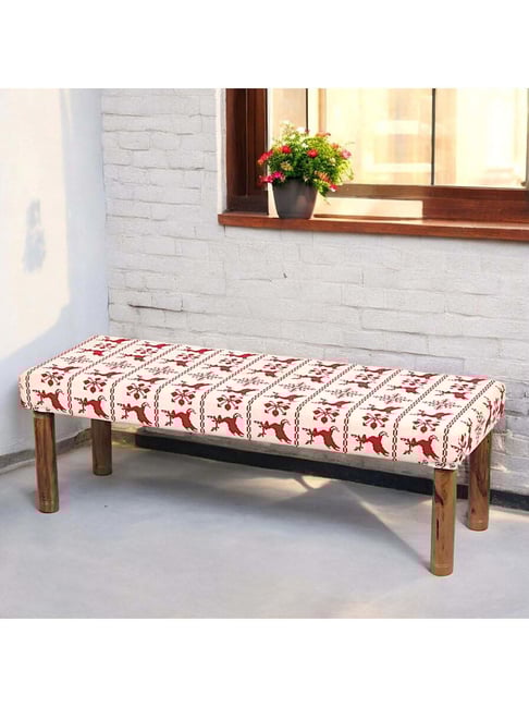 Ikiriya Asteria Jacquard Red & White Wood 2 Seater Bench-picture-24