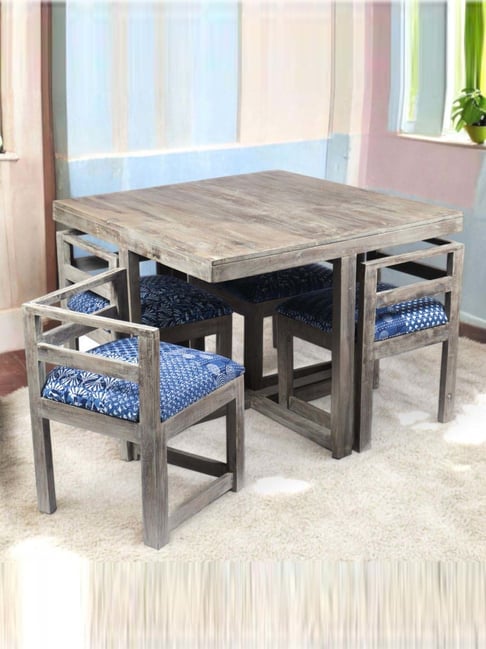 Buy Ikiriya Brown Wood 4 Seater Dining Table Set Rustic Grey Matte Finish at Best Price Tata CLiQ