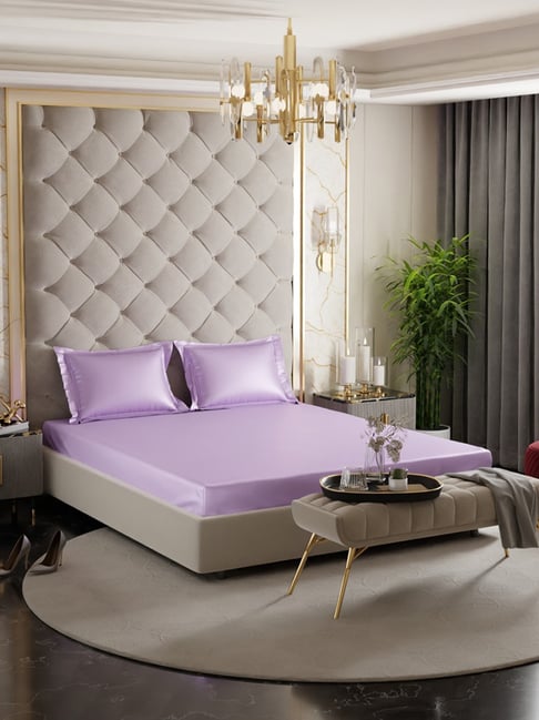 Stoa Paris Lilac Polyester 300 TC Date Night Double Fitted Bedsheet With Pillow Covers-picture-36