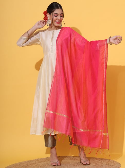 DECKEDUP Magenta Solid Dupatta