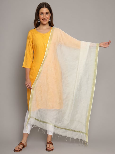 DECKEDUP White Solid Dupatta