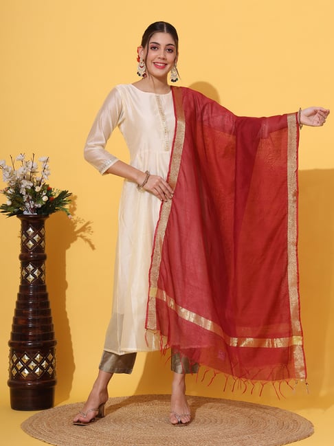 DECKEDUP Maroon Solid Dupatta