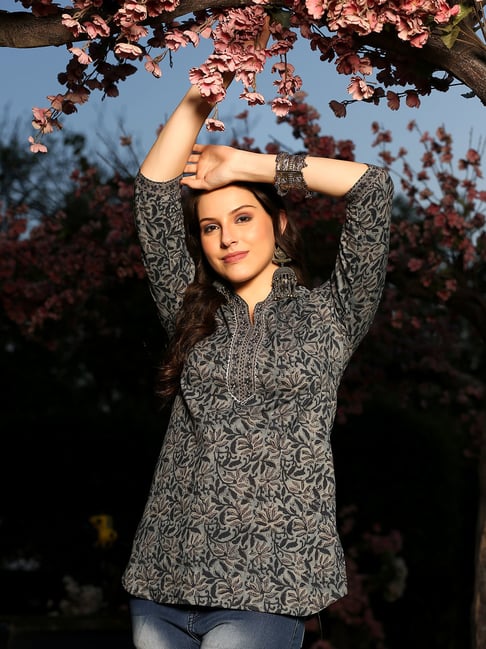 DECKEDUP Blue Cotton Printed Tunic
