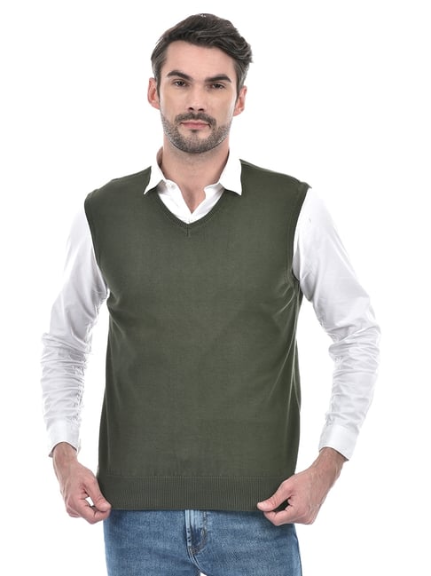 Numero Uno Green Cotton Regular Fit Sweater