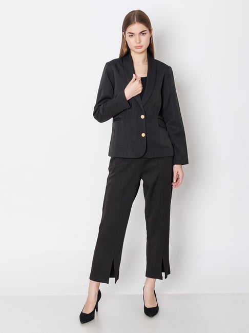 Zink London Black Straight Fit Formal Trousers-picture-28