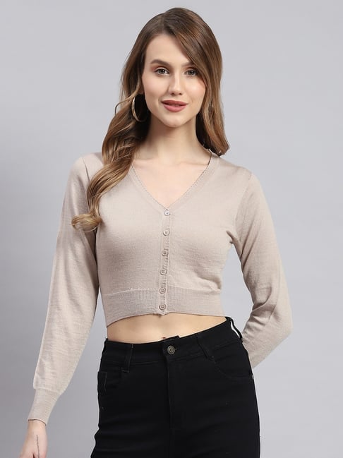 Monte Carlo Beige Wool Crop Cardigan-picture-28