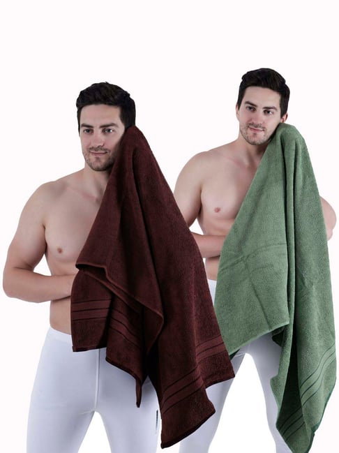 Dollar Brown & Dynasty Green 400 GSM 100% Cotton Bath Towels - Set of 2-picture-17
