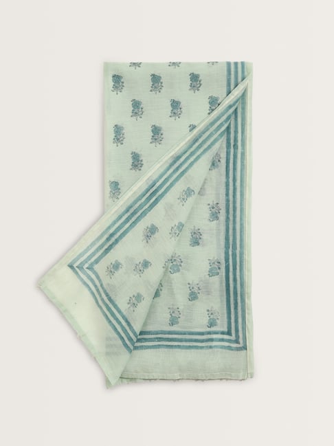 Zuba by Westside Sea Green Floral Printed Silk-Blend Stole