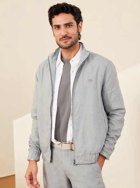 Buy Andamen Grey 100% Linen Regular Fit Solid Jacket (Casual) for