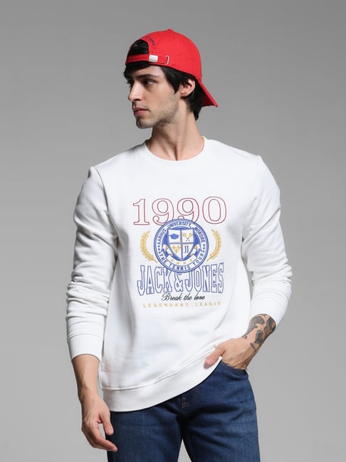 Jack & Jones White Cotton Regular fit Graphic Sweatshirts-picture-34