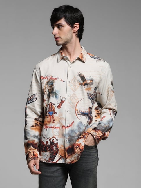 Jack & Jones Brown Cotton Regular fit Print Shirts