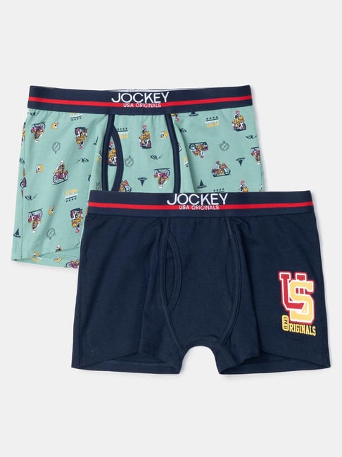 Jockey UB03 Boy's Super Combed Cotton Printed Trunk (Pack of 2_Colors  Prints May Vary)