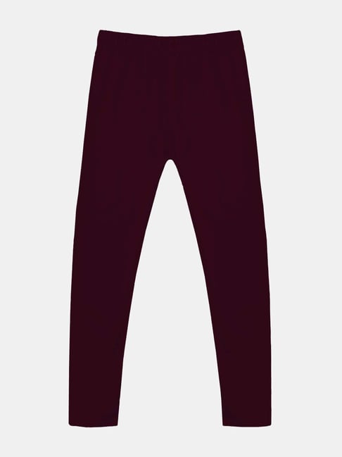 Kiddopanti Girls Maroon Solid Leggings-picture-13