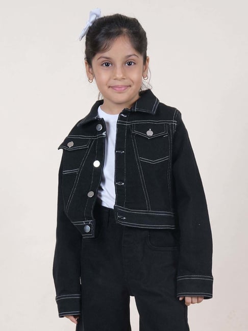 Kiddopanti Girls Black Solid Full Sleeves Coats Jackets-picture-32