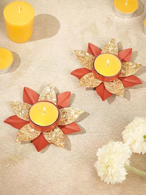 Living Scapes by Pantaloons Rust & Gold Iron T-Light Candle Holder - Set of 2-picture-14