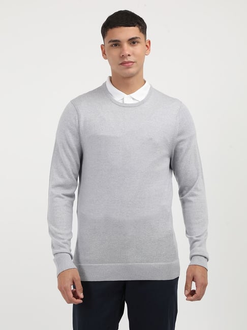 Calvin Klein Jeans Grey Cotton Regular Fit Sweater