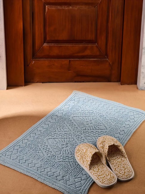 Fabindia Home Standalone Light Blue Cotton 1200 GSM Woven Bathmat